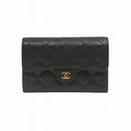 Chanel Quilted Flap Wallet Caviar Leather Trifold
