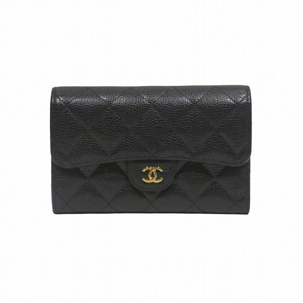 Chanel Quilted Flap Wallet Caviar Leather Trifold