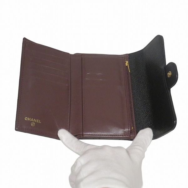 Chanel Quilted Flap Wallet Caviar Leather Trifold — view 3