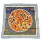 Hermes Carre 90 World Map Scarf Silk Gray Orange Multicolor