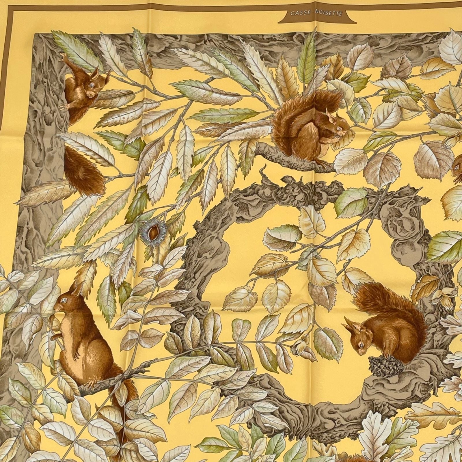 Hermes Carre 90 Casse Noisette Nutcracker Squirrel Pattern Nut Scarf Silk Yellow — view 2