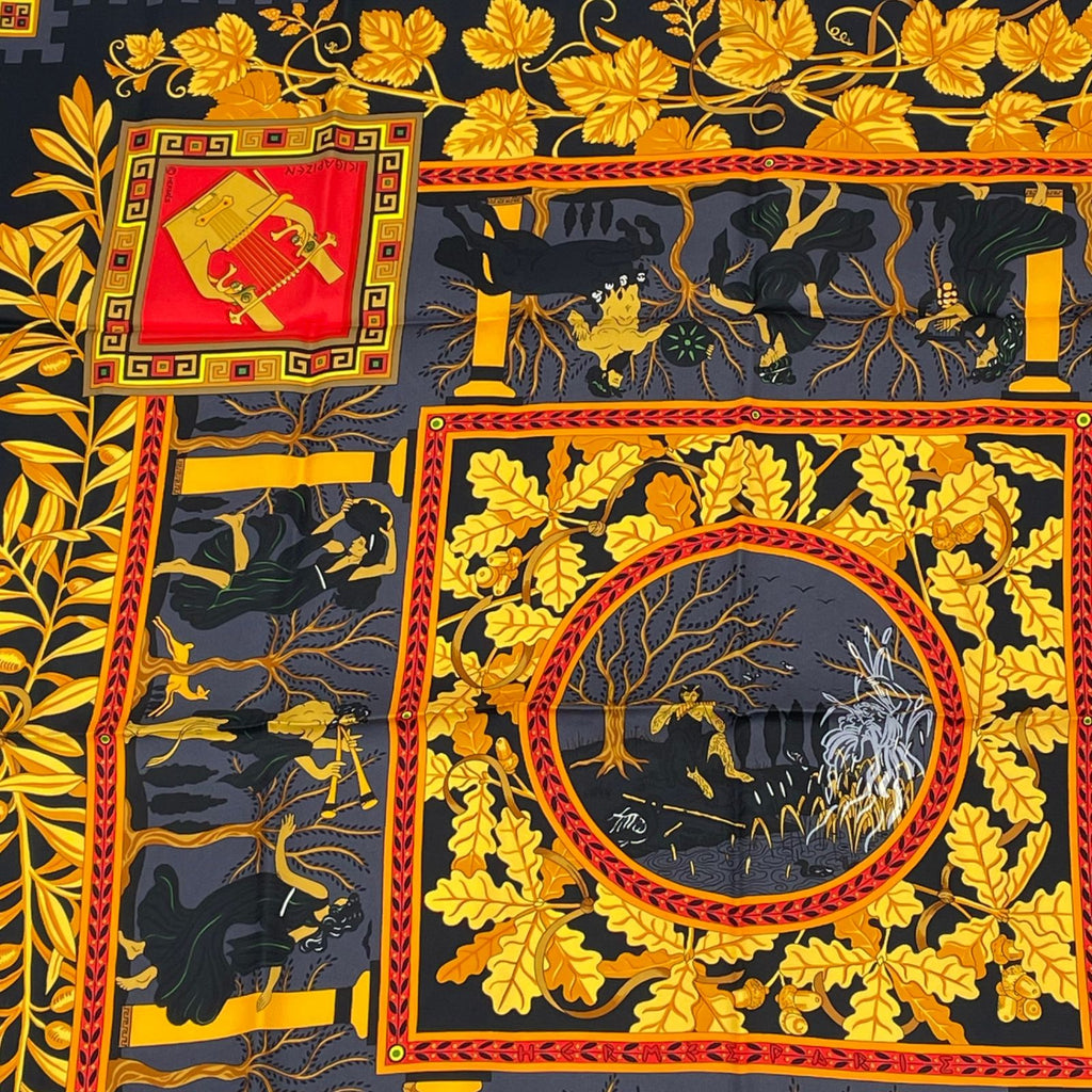 Hermes Carre 90 Musique Des Dieux Music of the Gods Scarf Silk Black — view 2
