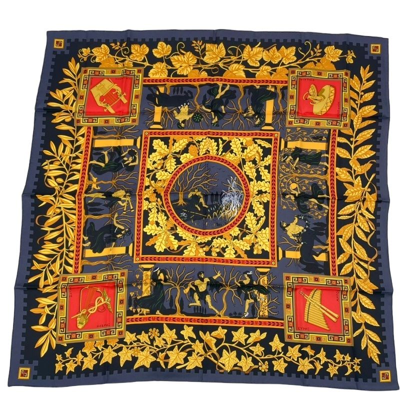 Hermes Carre 90 Musique Des Dieux Music of the Gods Scarf Silk Black