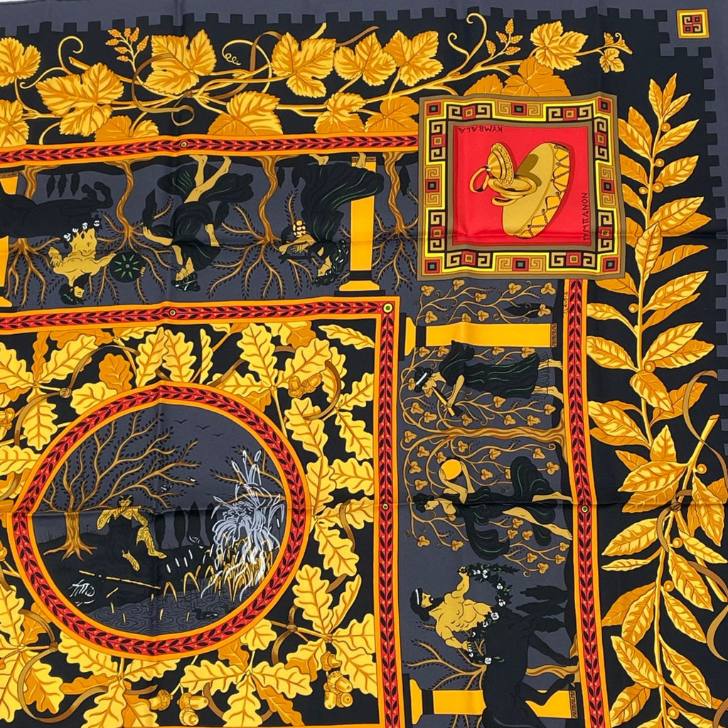 Hermes Carre 90 Musique Des Dieux Music of the Gods Scarf Silk Black — view 3