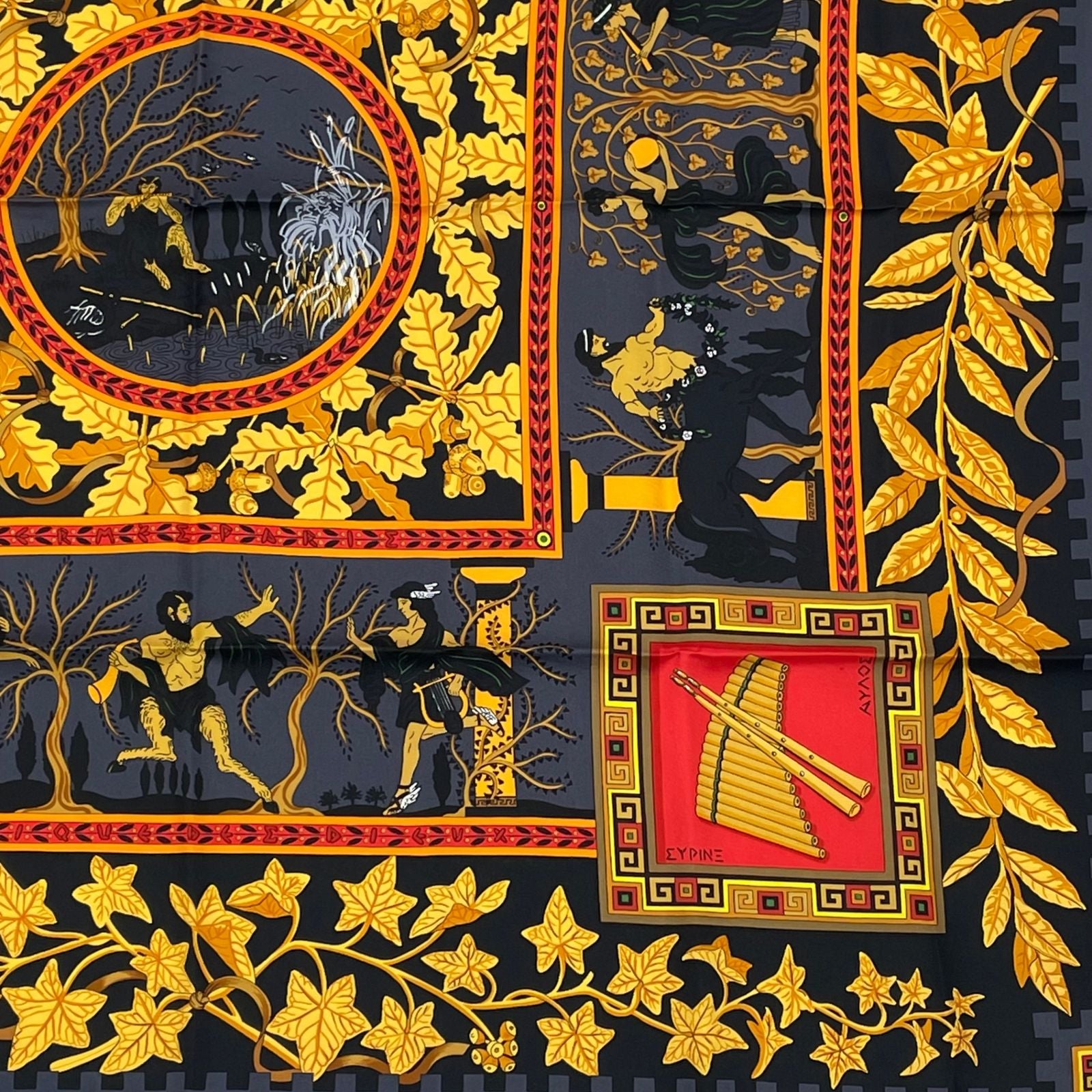 Hermes Carre 90 Musique Des Dieux Music of the Gods Scarf Silk Black — view 5