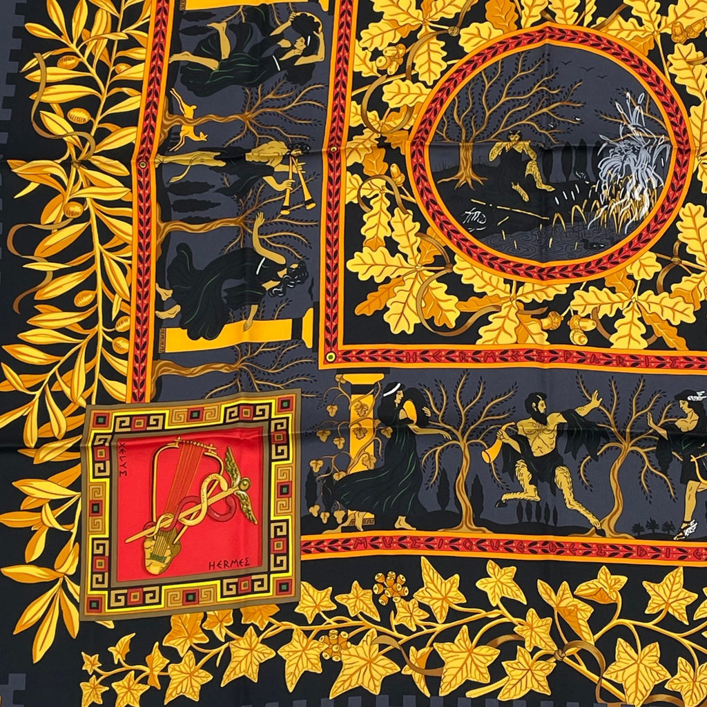 Hermes Carre 90 Musique Des Dieux Music of the Gods Scarf Silk Black — view 4