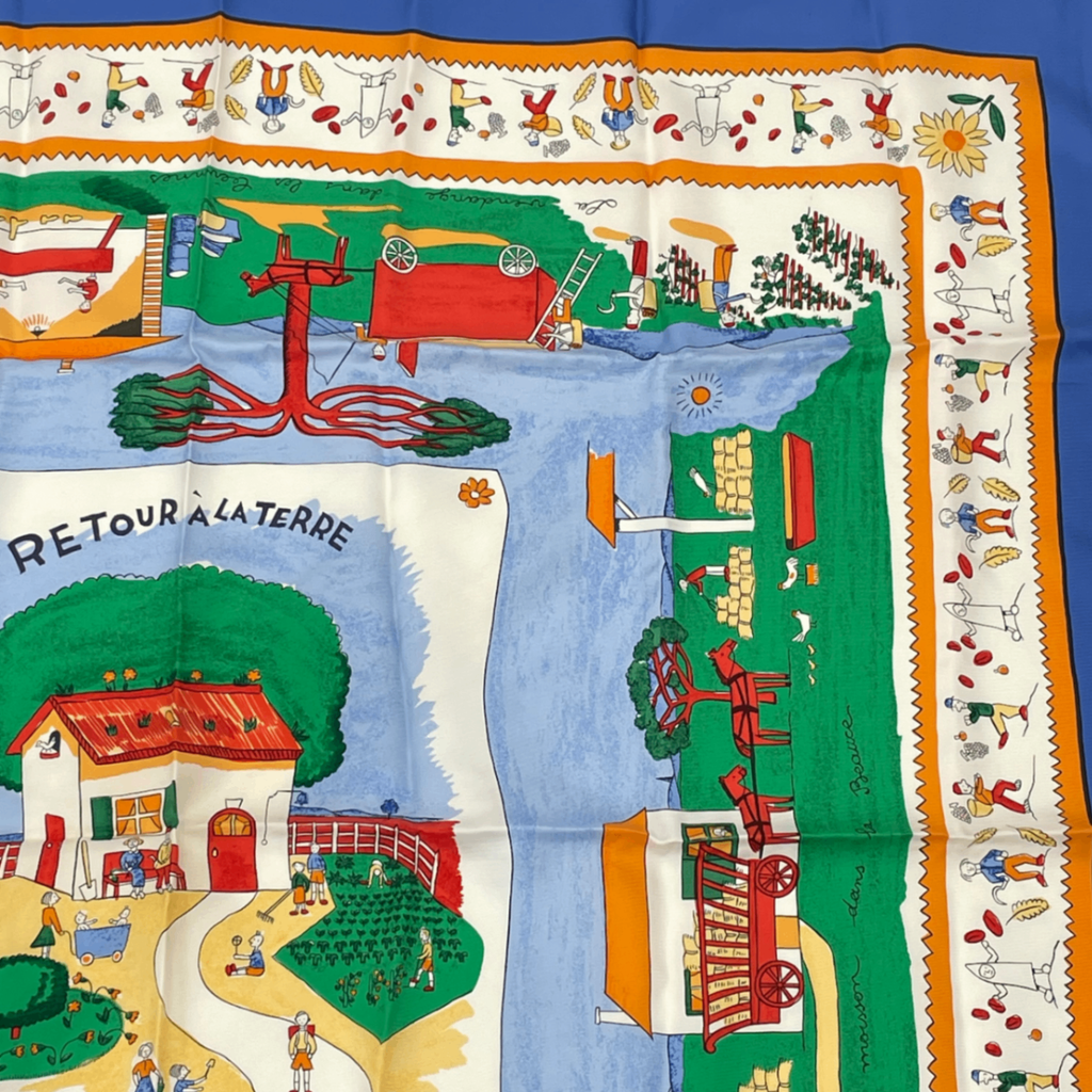 Hermes Carre 90 RE Tour a la Terre Return Silk 100% Scarf Blue — view 3