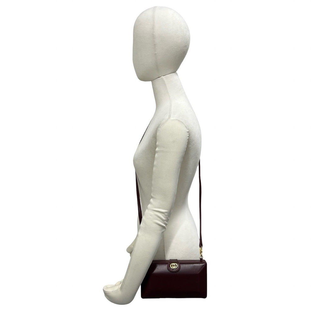 Gucci Vintage GG Logo Leather Mini Shoulder Bag Crossbody Pochette Wine — view 2