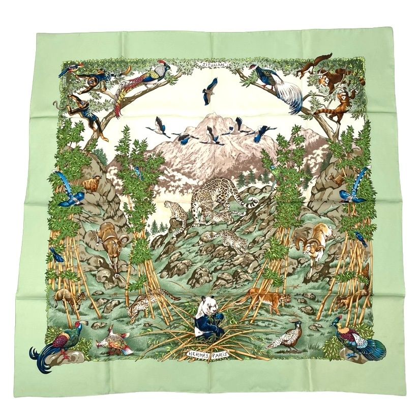 Hermes Carre 90 Sichuan Silk Scarf Green — view 2