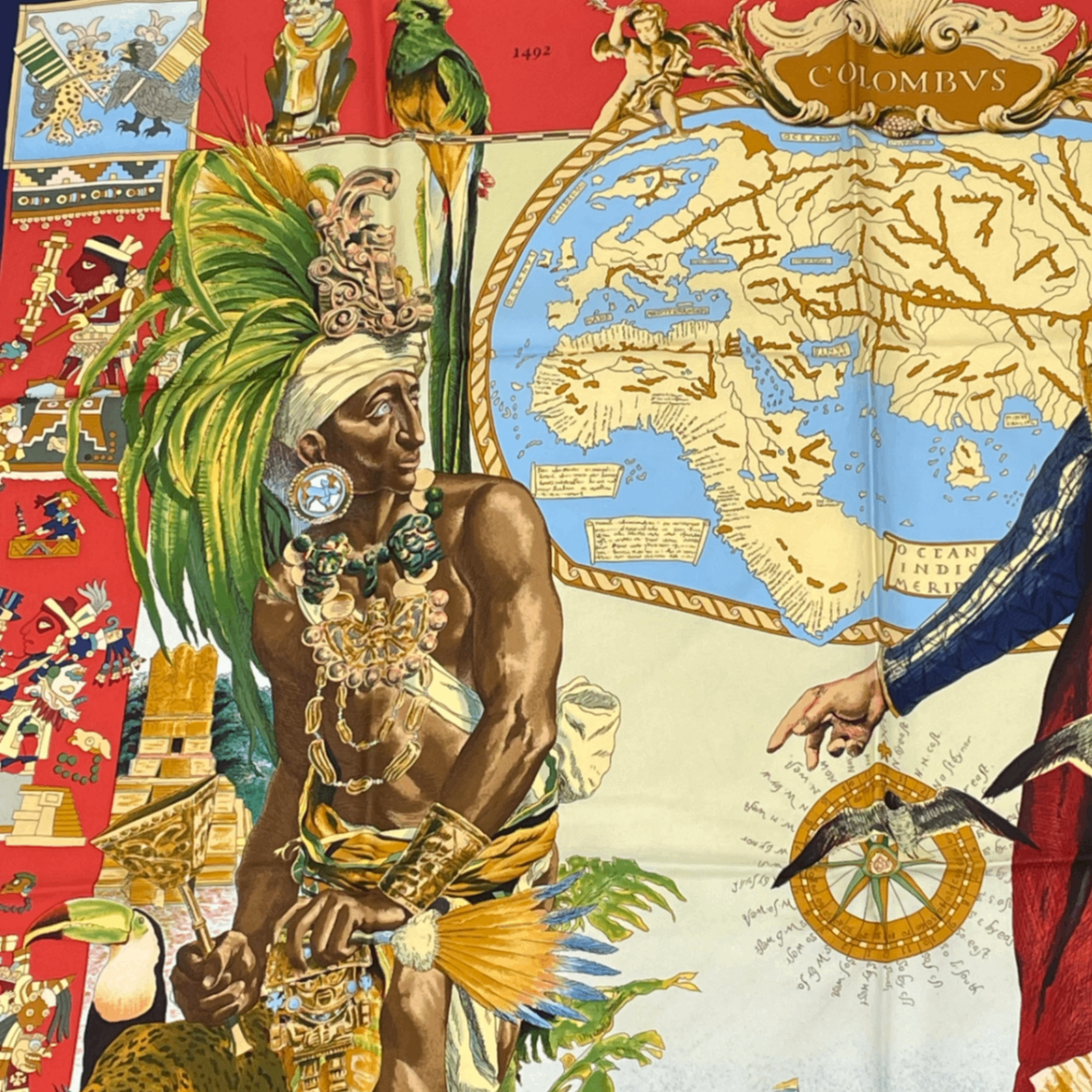 Hermes Carre 90 Scarf les Ameriques Americas Columbus Silk Navy Multicolor — view 2