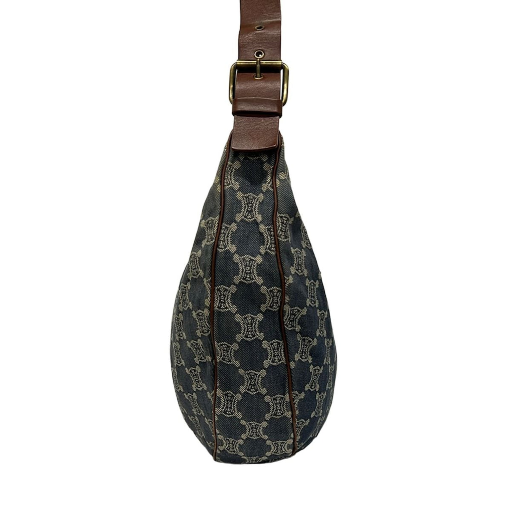 Celine Shoulder Bag Macadam Bag Navy Brown Studs 2-Way Denim Leather — view 2