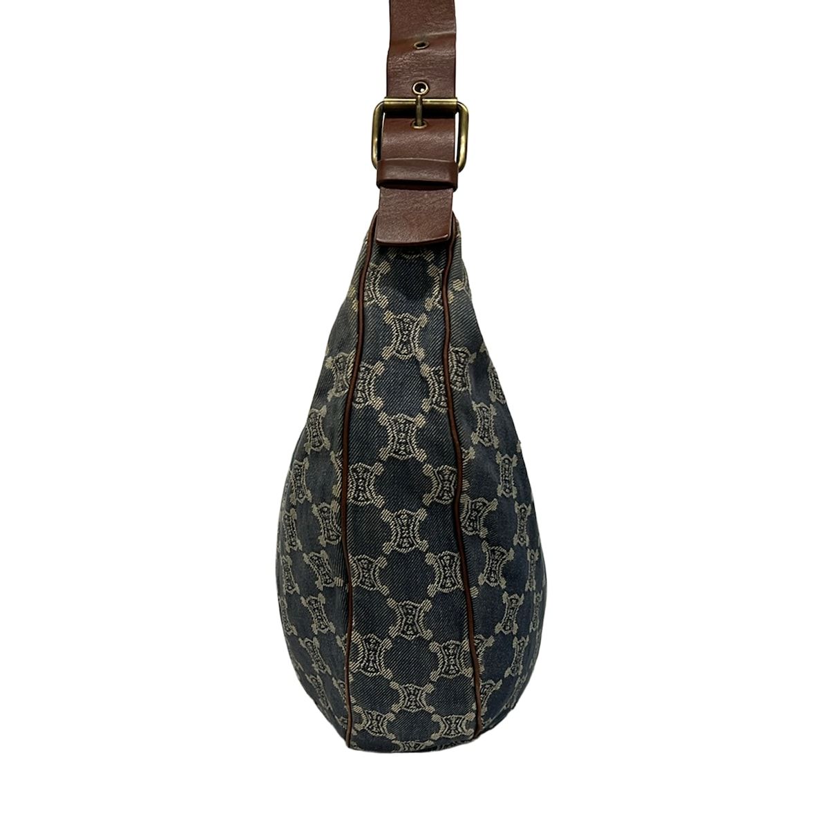 Celine Shoulder Bag Macadam Bag Navy Brown Studs 2-Way Denim Leather — view 2