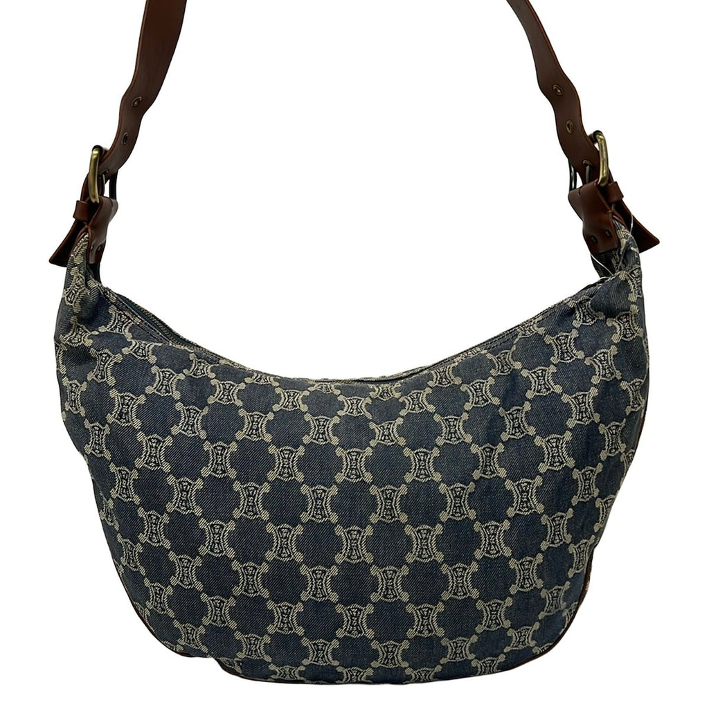 Celine Shoulder Bag Macadam Bag Navy Brown Studs 2-Way Denim Leather — view 3