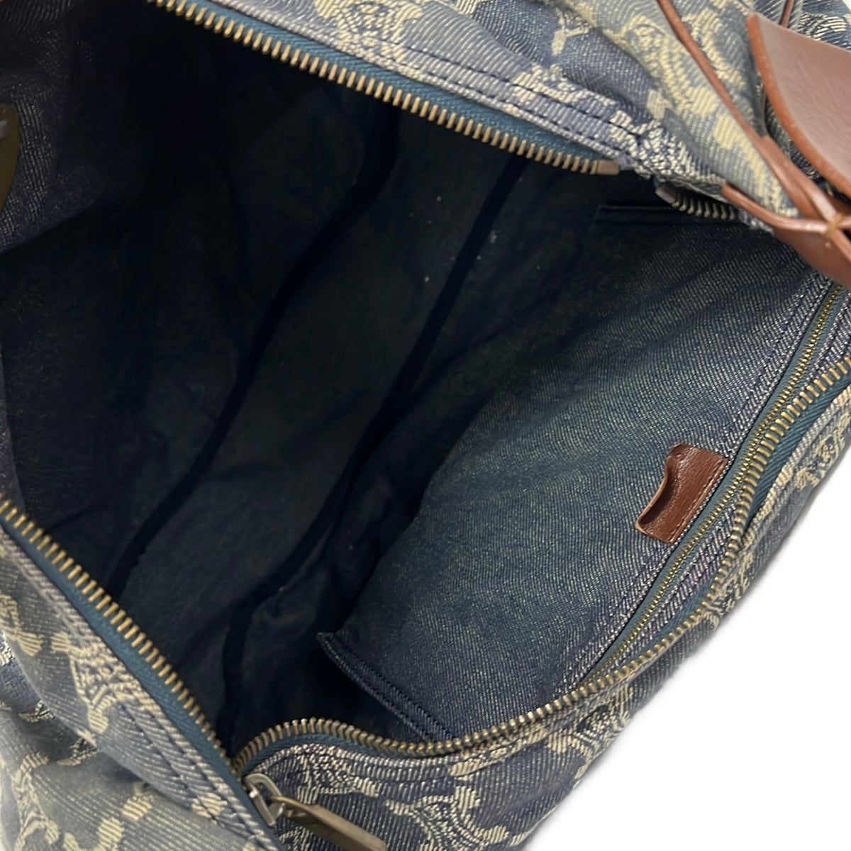 Celine Shoulder Bag Macadam Bag Navy Brown Studs 2-Way Denim Leather — view 8