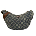 Celine Shoulder Bag Macadam Bag Navy Brown Studs 2-Way Denim Leather