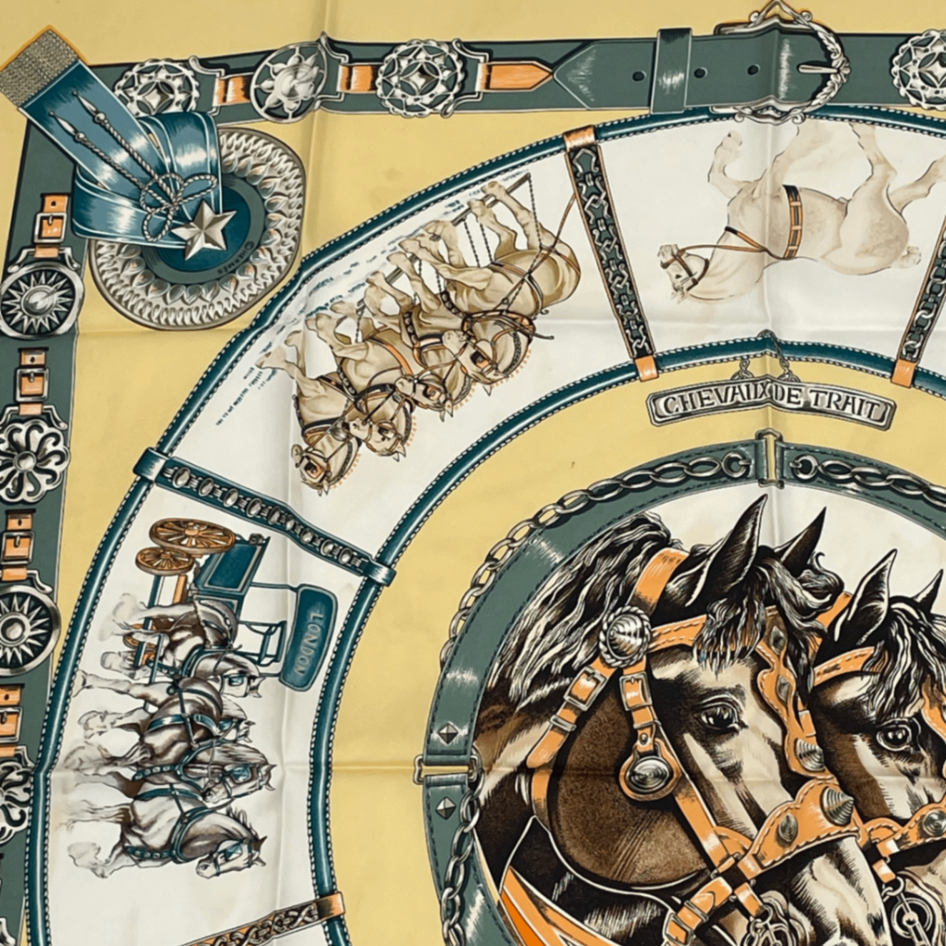 Hermes Carre 90 Chevaux de Trait Draft Horse Scarf Silk Yellow — view 2