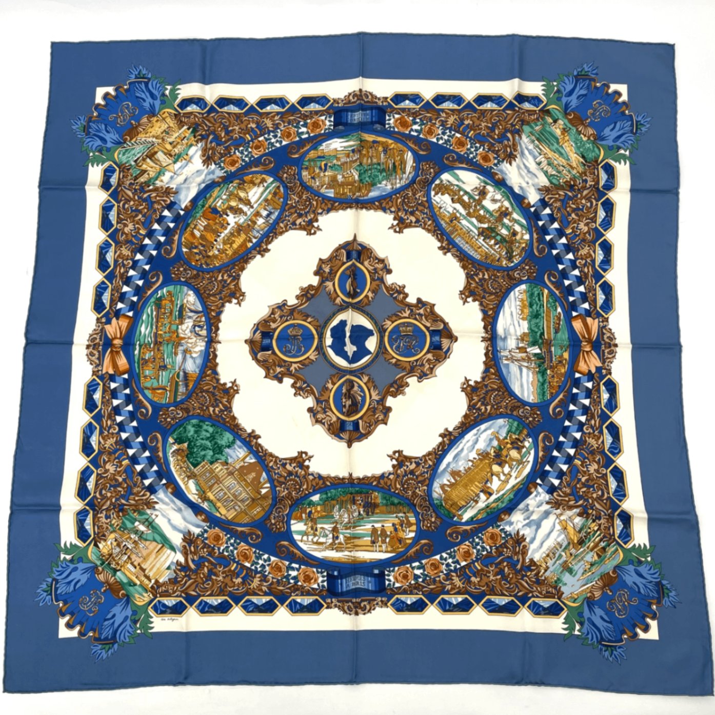 Hermes Carre 90 L'entente Cordiale Franco British Alliance Blue Multicolor