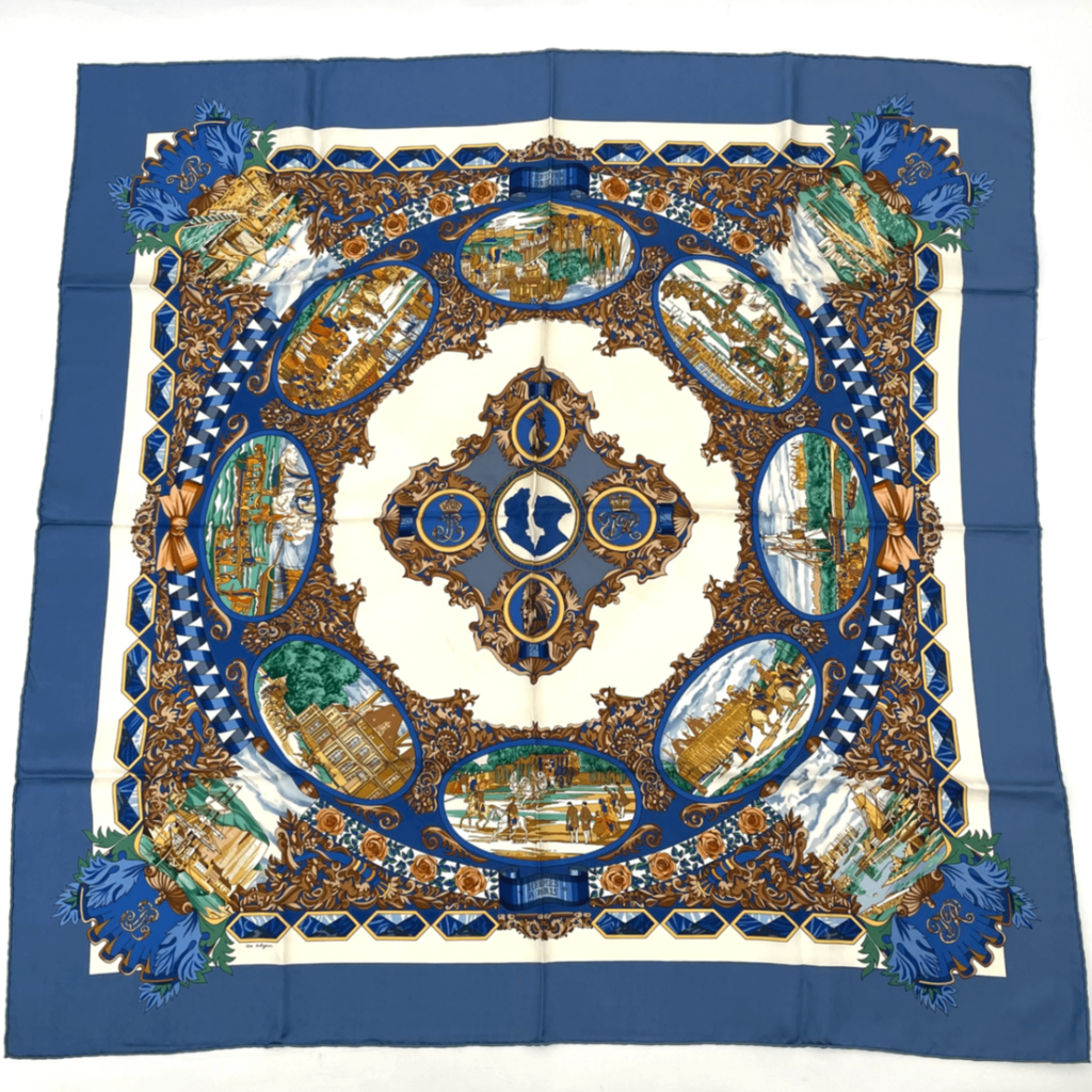 Hermes Carre 90 L'entente Cordiale Franco British Alliance Blue Multicolor
