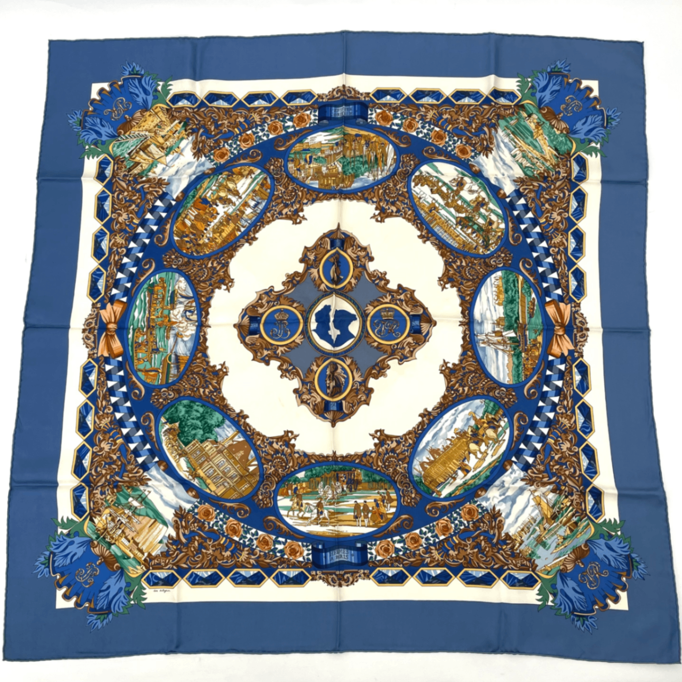 Hermes Carre 90 L'entente Cordiale Franco British Alliance Blue Multicolor