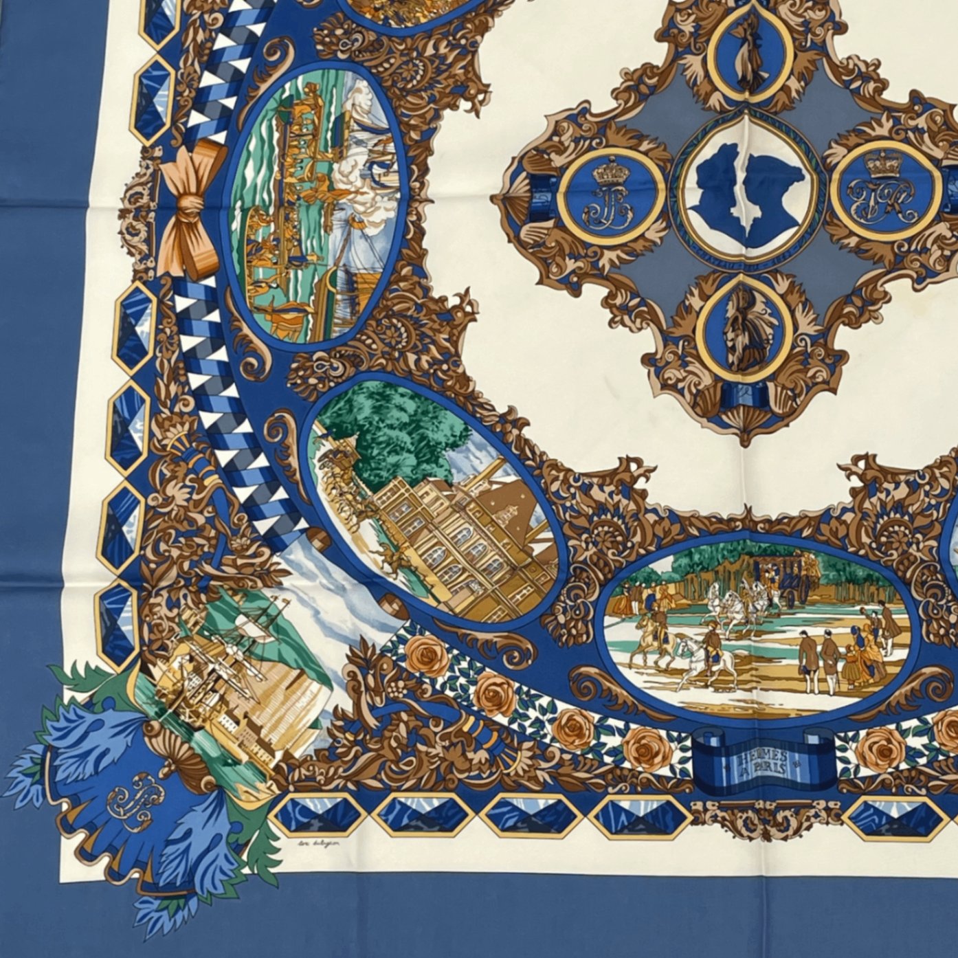 Hermes Carre 90 L'entente Cordiale Franco British Alliance Blue Multicolor