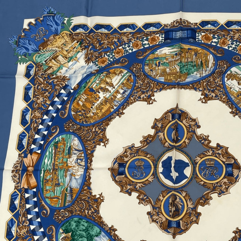 Hermes Carre 90 L'entente Cordiale Franco British Alliance Blue Multicolor