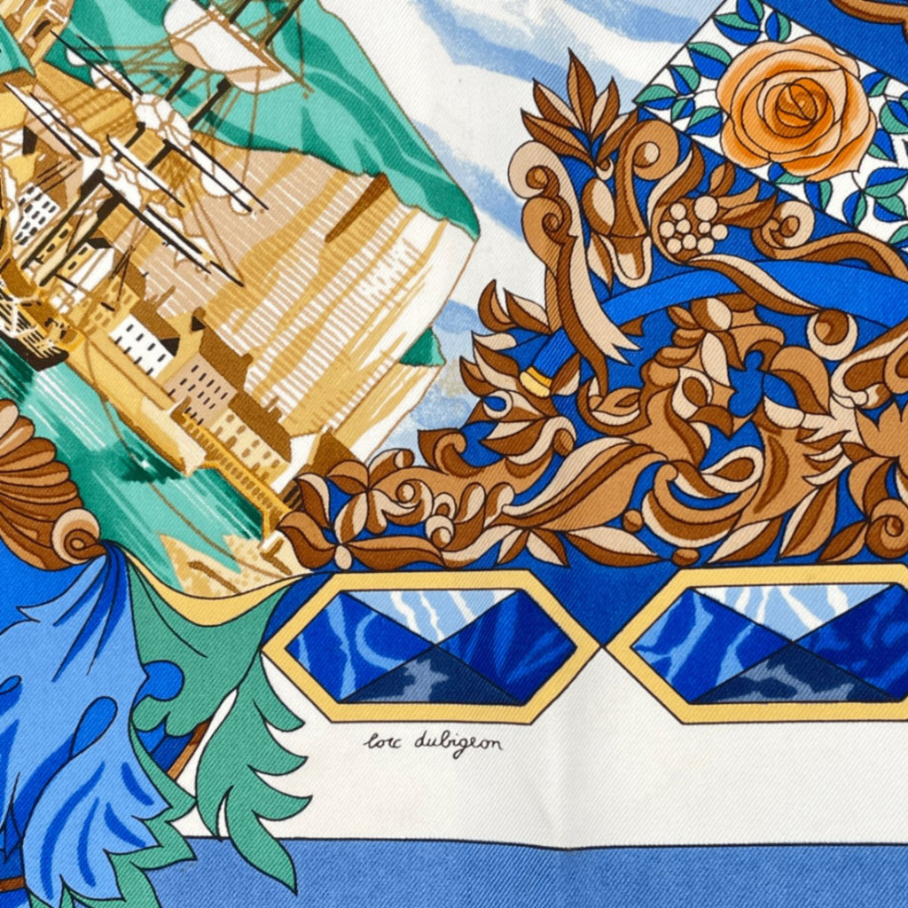 Hermes Carre 90 L'entente Cordiale Franco British Alliance Blue Multicolor