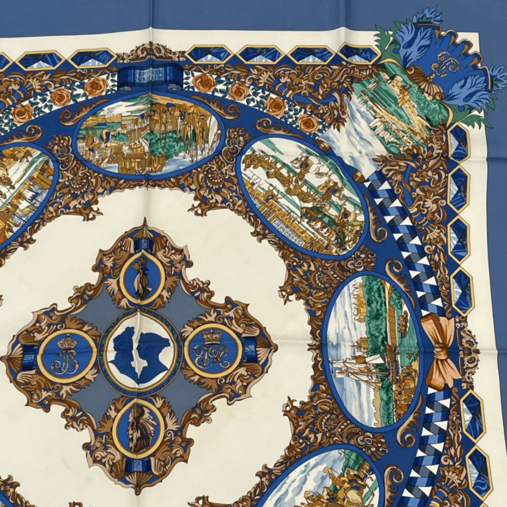 Hermes Carre 90 L'entente Cordiale Franco British Alliance Blue Multicolor