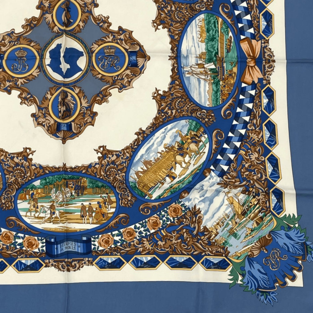 Hermes Carre 90 L'entente Cordiale Franco British Alliance Blue Multicolor