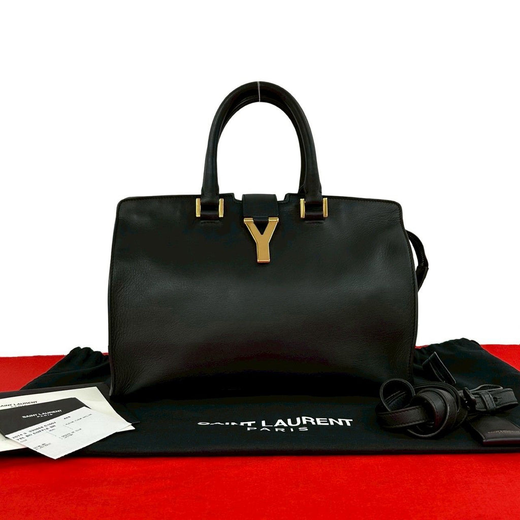 Saint Laurent Paris Petit Cabas Leather 2-Way Shoulder Bag Black