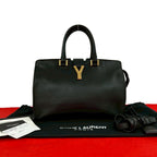Saint Laurent Paris Petit Cabas Leather 2-Way Shoulder Bag Black