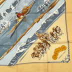 Hermes Carre 90 Gronland Green Land Eskimo Dog Sled Silk Scarf Yellow