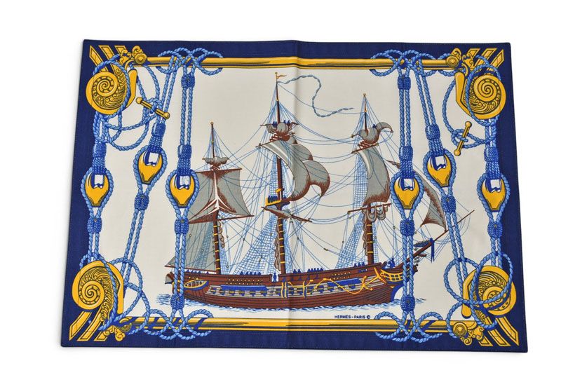 Hermes Table Linen Placemat Kitchen Cloth Classic Sailing Vintage Blue Multi