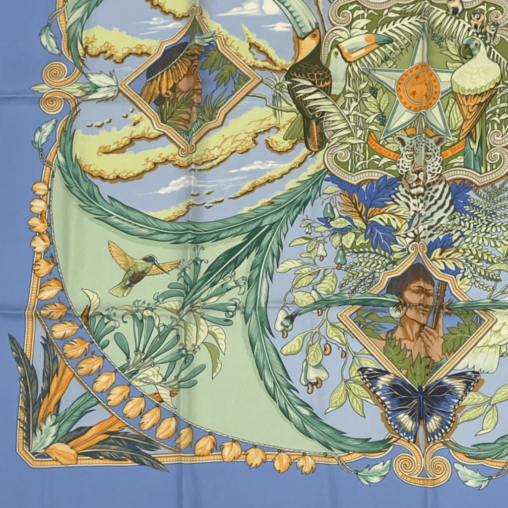 Hermes Scarf Carre 90 Amazonia Silk 100% Blue