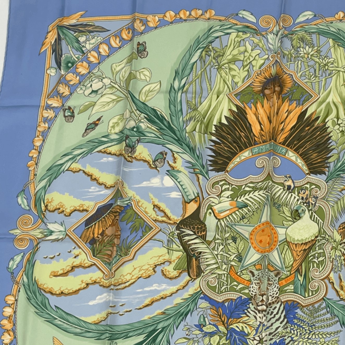 Hermes Scarf Carre 90 Amazonia Silk 100% Blue