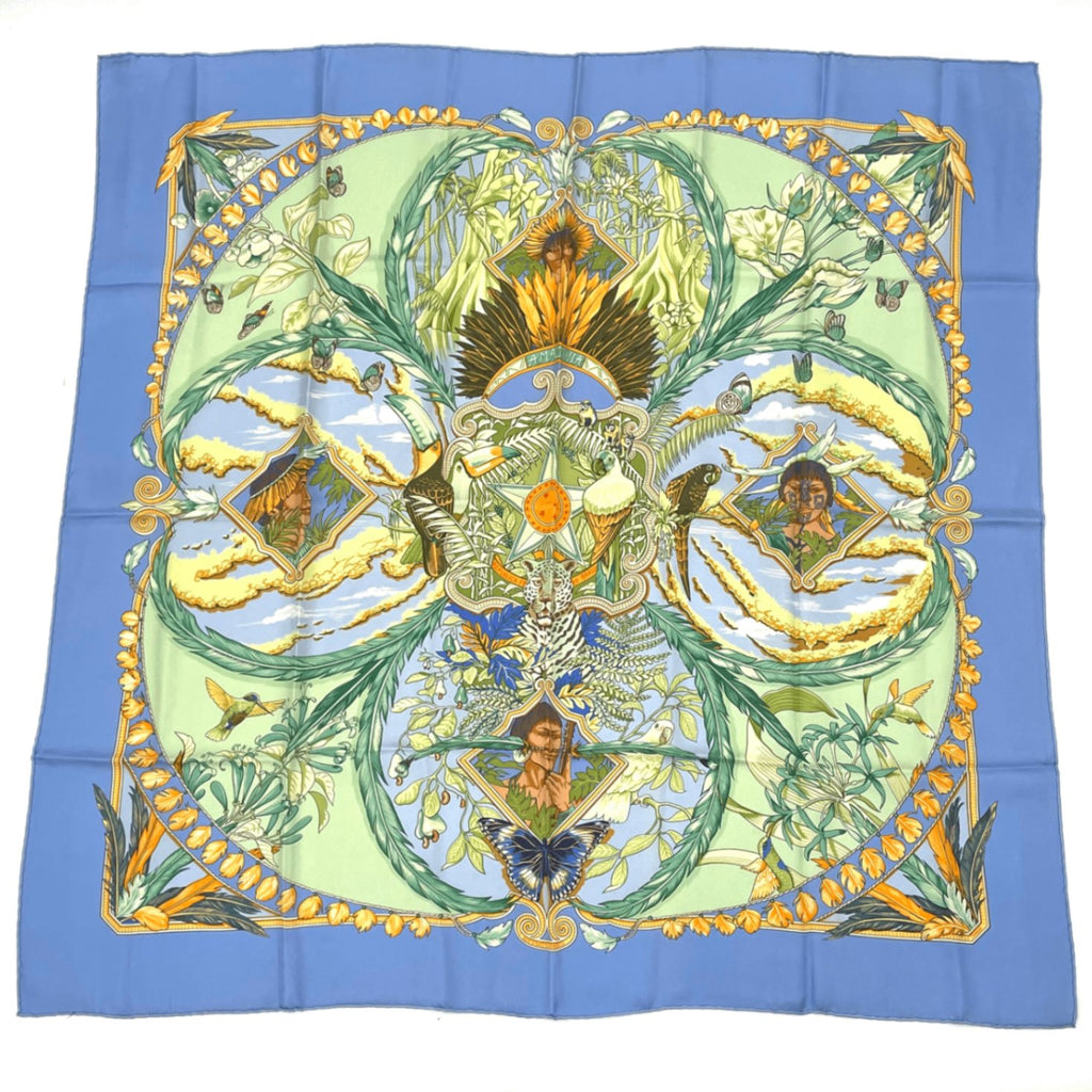 Hermes Scarf Carre 90 Amazonia Silk 100% Blue