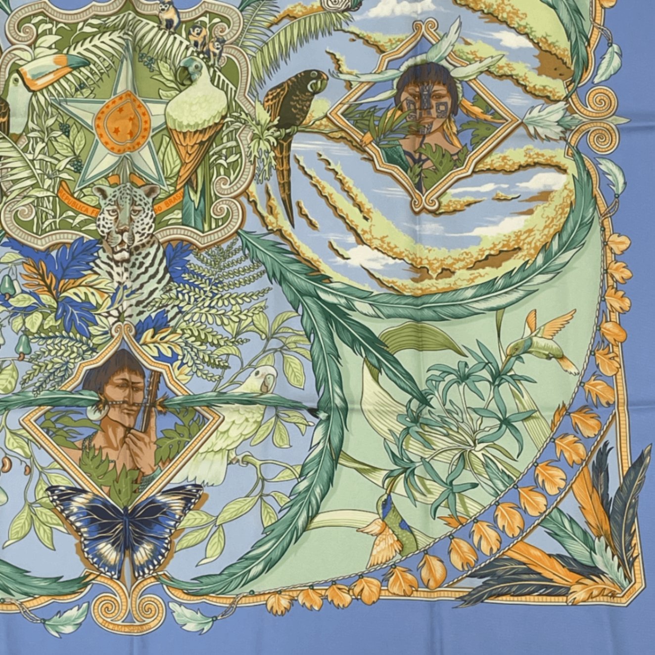 Hermes Scarf Carre 90 Amazonia Silk 100% Blue