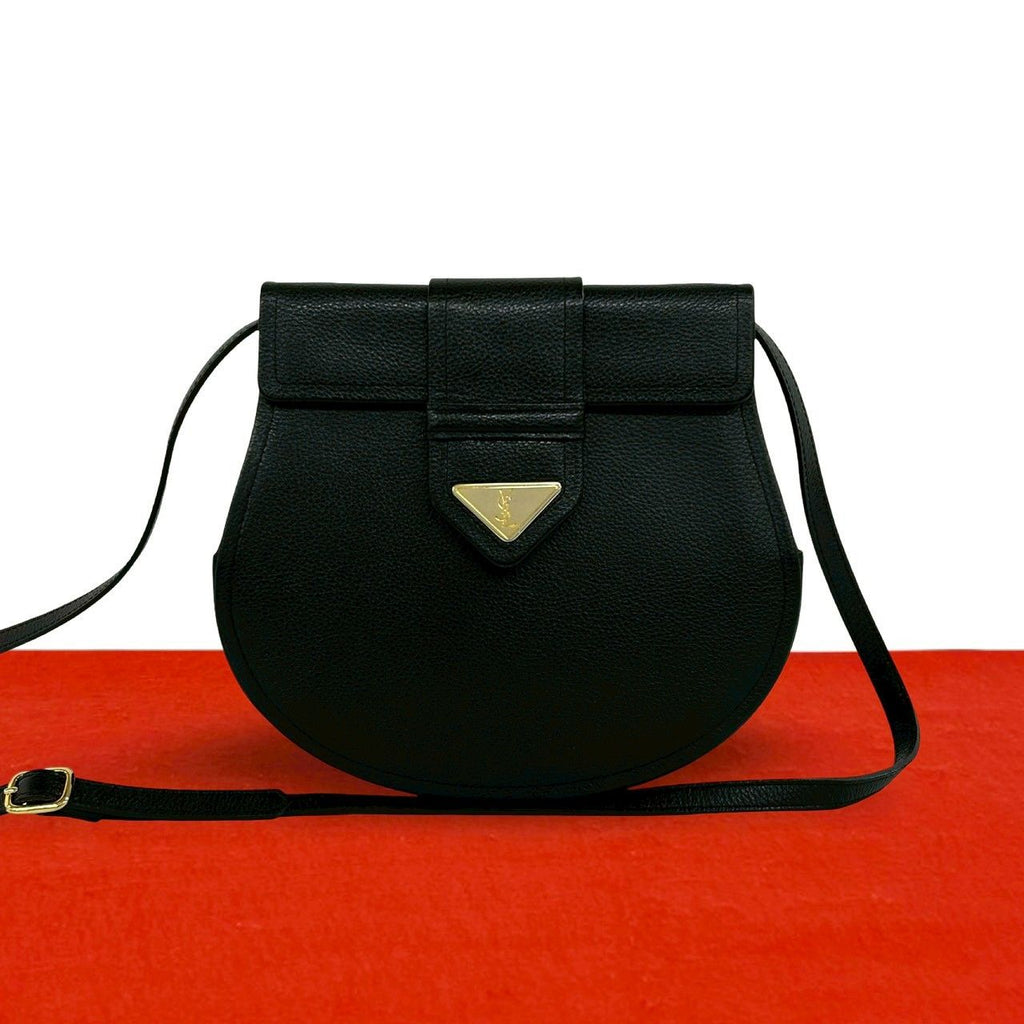 Saint Laurent Vintage YSL Logo Leather Shoulder Bag Pochette Black