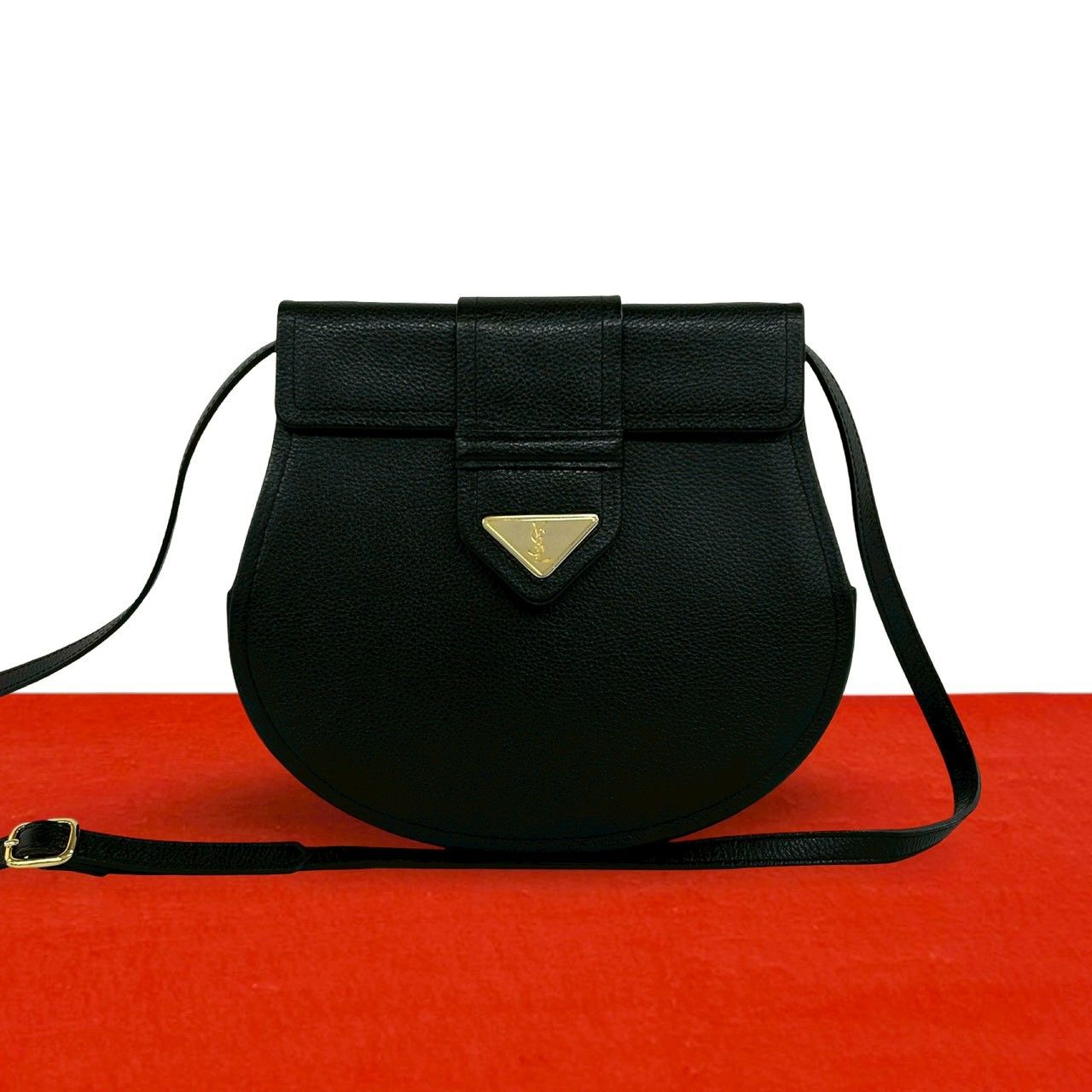 Saint Laurent Vintage YSL Logo Leather Shoulder Bag Pochette Black