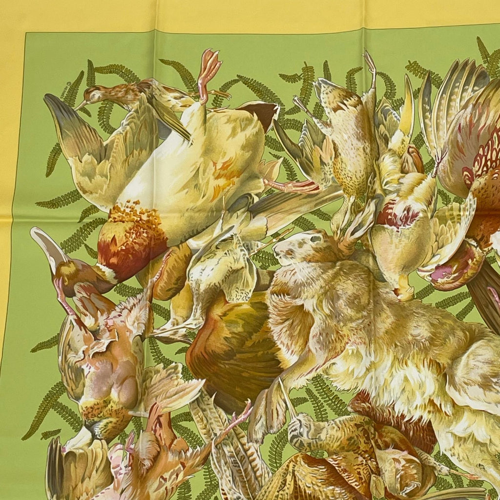 Hermes Carre 90 Scarf Linares Animal Bird Pattern Camo Yellow — view 2