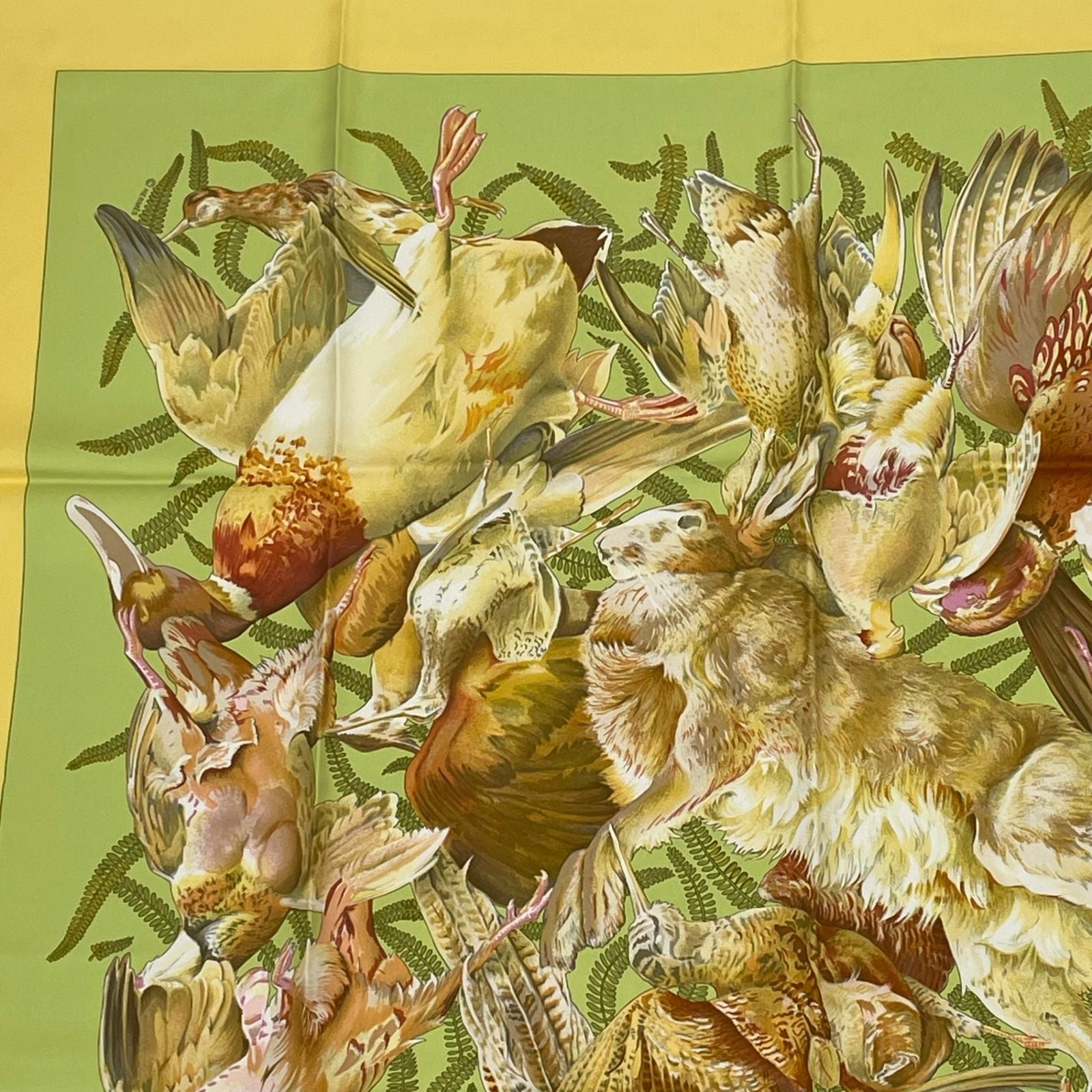 Hermes Carre 90 Scarf Linares Animal Bird Pattern Camo Yellow — view 2