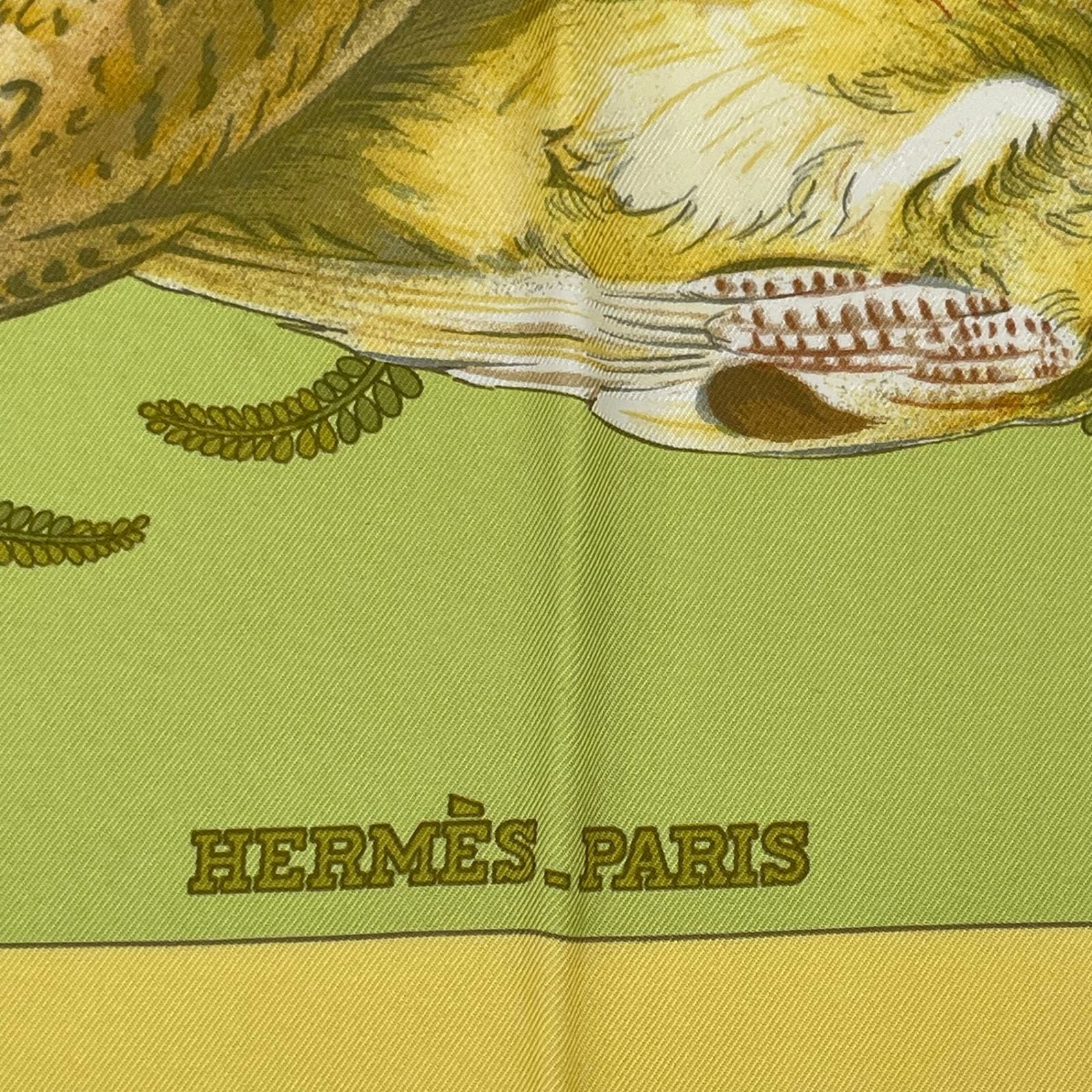 Hermes Carre 90 Scarf Linares Animal Bird Pattern Camo Yellow — view 7