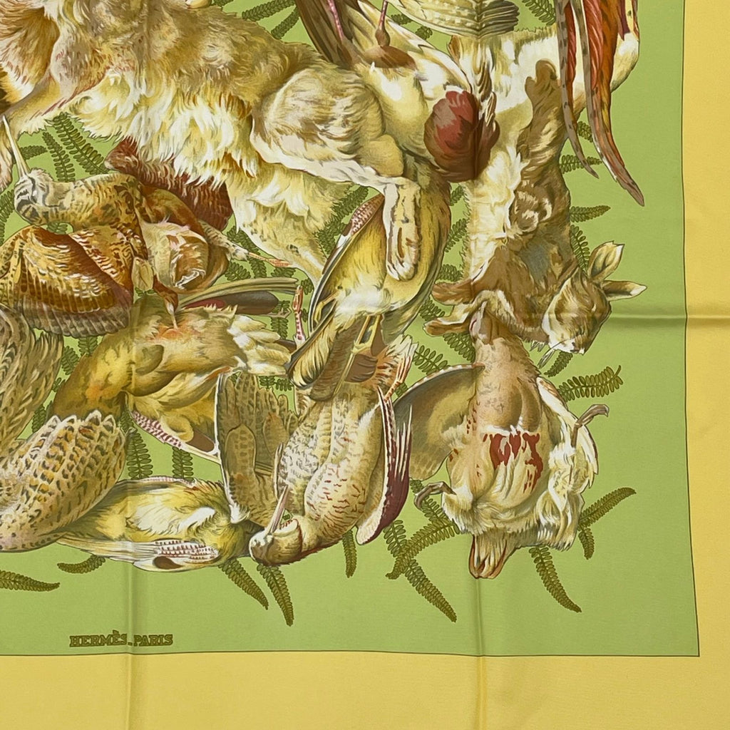 Hermes Carre 90 Scarf Linares Animal Bird Pattern Camo Yellow — view 5