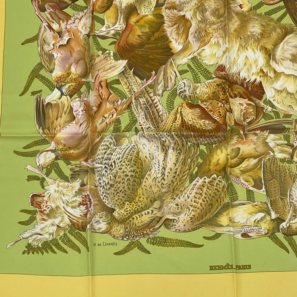 Hermes Carre 90 Scarf Linares Animal Bird Pattern Camo Yellow — view 4
