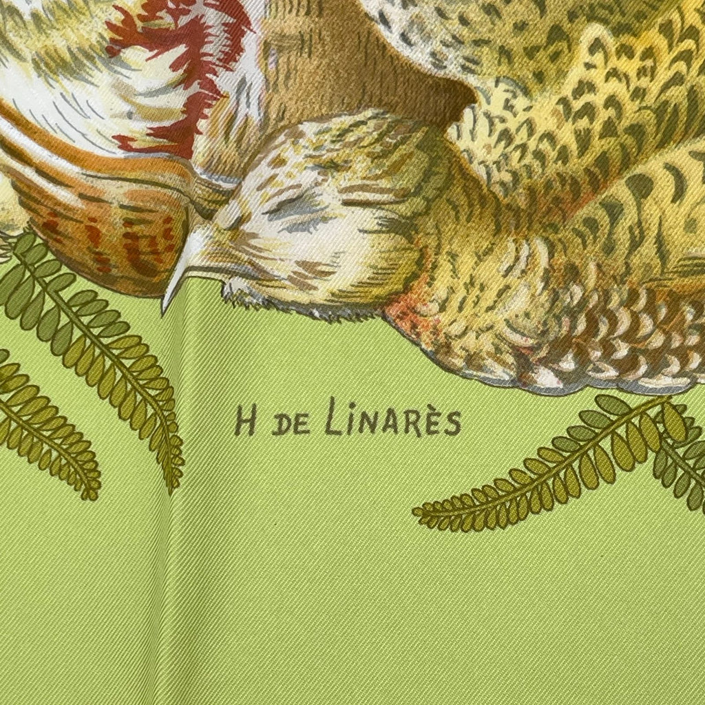 Hermes Carre 90 Scarf Linares Animal Bird Pattern Camo Yellow — view 6