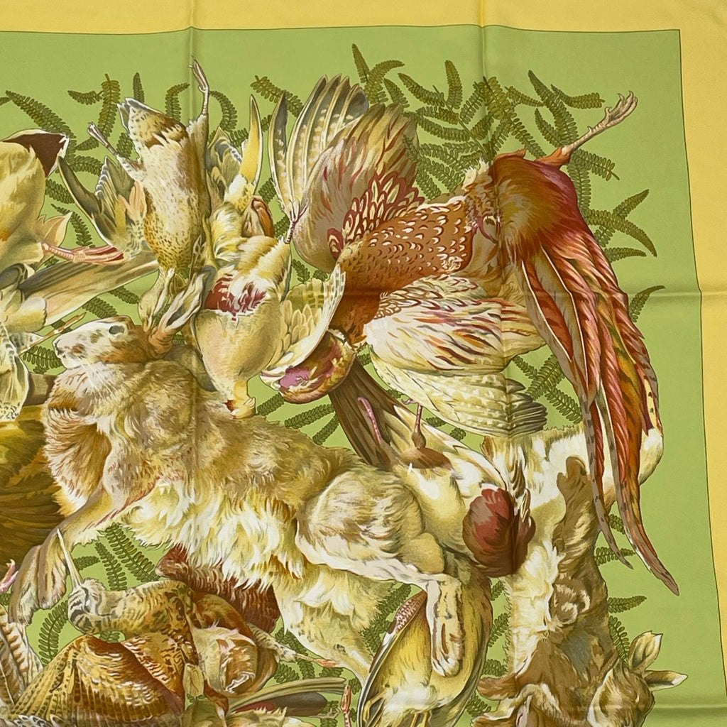 Hermes Carre 90 Scarf Linares Animal Bird Pattern Camo Yellow — view 3