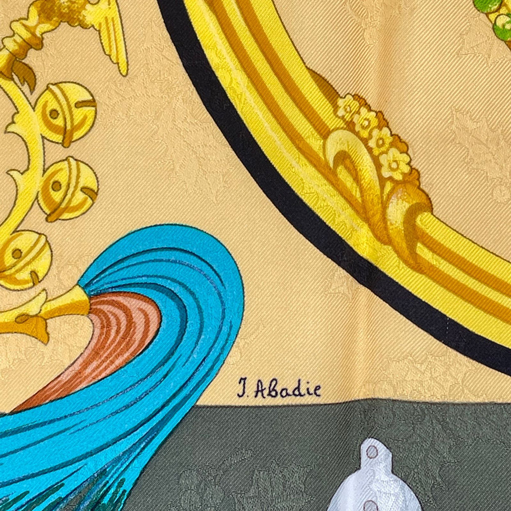 Hermes Carre 90 Plumes Et Grelots Feathers and Bells Scarf Silk Yellow Green — view 6