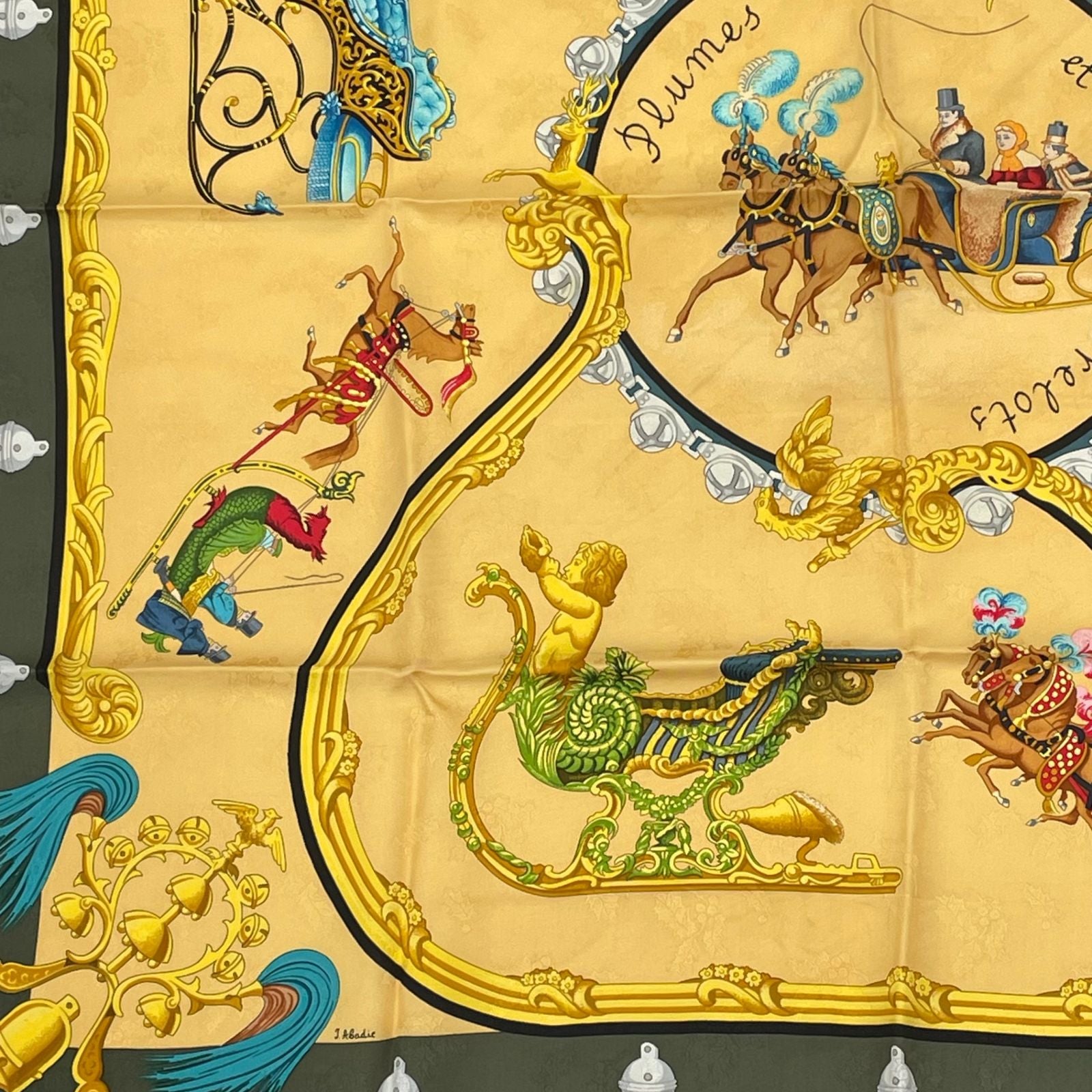 Hermes Carre 90 Plumes Et Grelots Feathers and Bells Scarf Silk Yellow Green — view 4