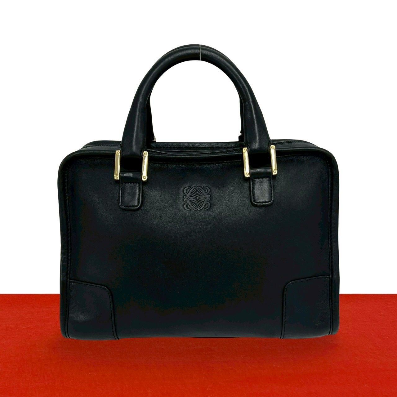 Loewe Vintage Amazona 28 Anagram Logo Leather Mini Boston Bag Black