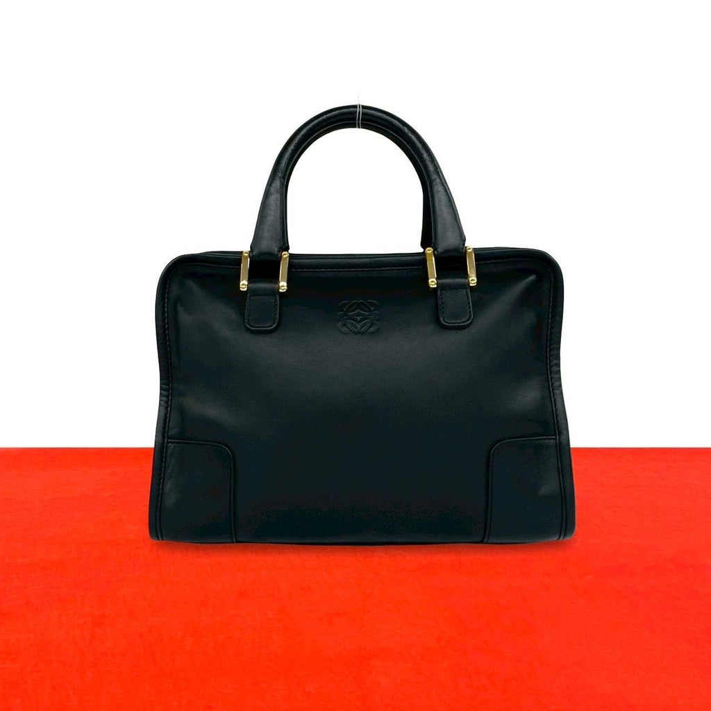 Loewe Vintage Amazona 28 Anagram Logo Embossed Leather Mini Boston Bag Black
