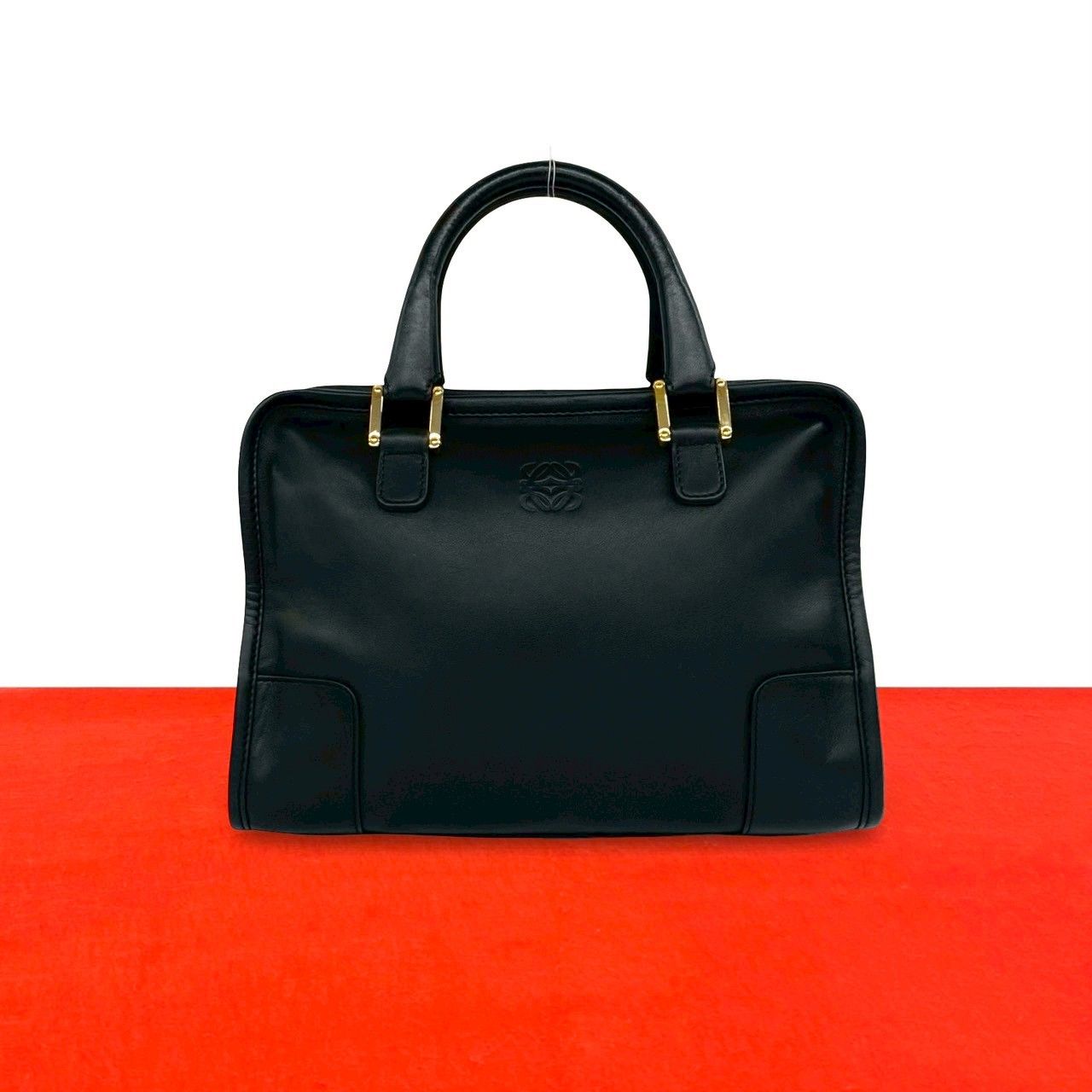 Loewe Vintage Amazona 28 Anagram Logo Embossed Leather Mini Boston Bag Black